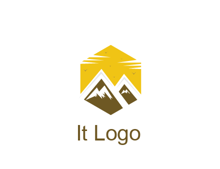 mountains in hexagon travel logo