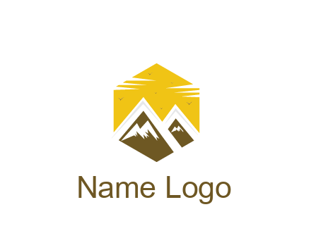 mountains in hexagon travel logo