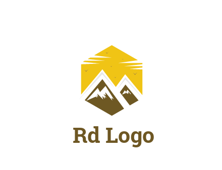 mountains in hexagon travel logo