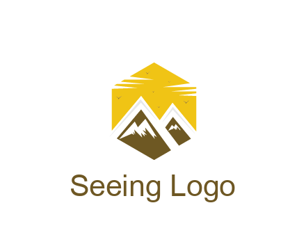 mountains in hexagon travel logo