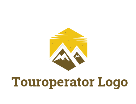 mountains in hexagon travel logo
