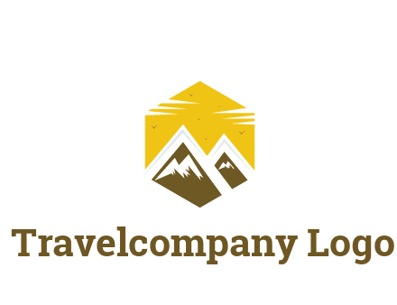 mountains in hexagon travel logo