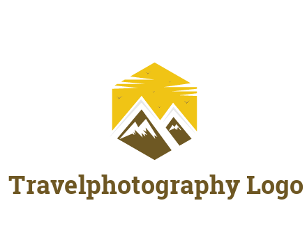 mountains in hexagon travel logo