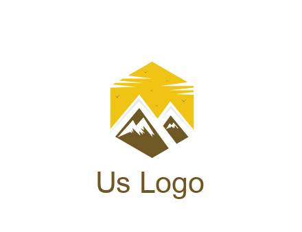 mountains in hexagon travel logo