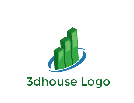3D bars with swoosh around finance logo