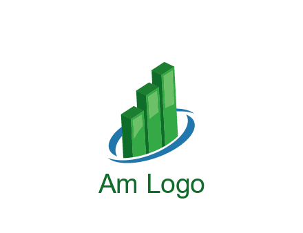 3D bars with swoosh around finance logo