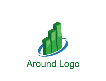 3D bars with swoosh around finance logo