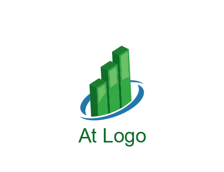 3D bars with swoosh around finance logo