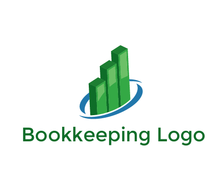 3D bars with swoosh around finance logo