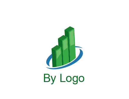 3D bars with swoosh around finance logo