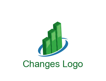 3D bars with swoosh around finance logo