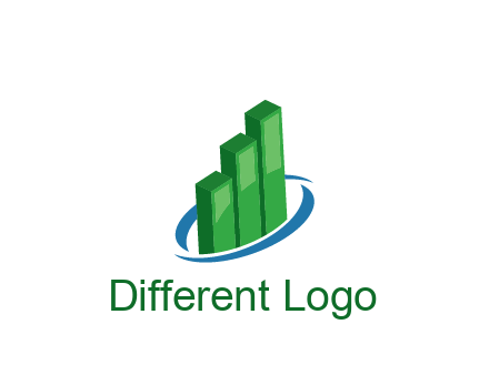 3D bars with swoosh around finance logo