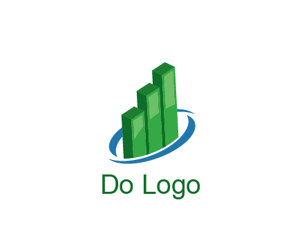 3D bars with swoosh around finance logo