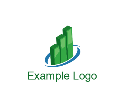 3D bars with swoosh around finance logo