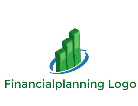 3D bars with swoosh around finance logo