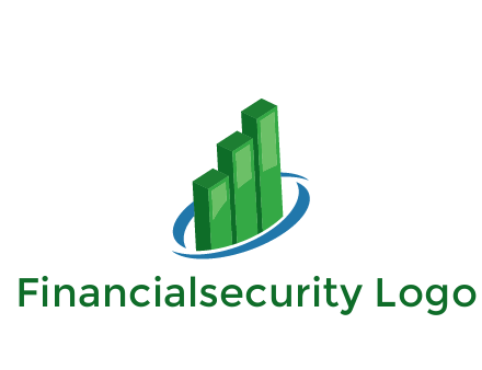 3D bars with swoosh around finance logo