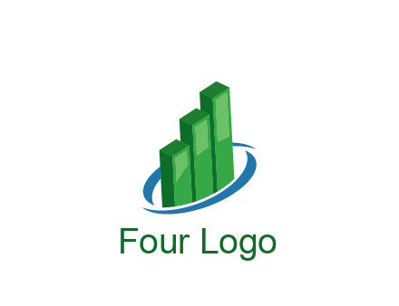3D bars with swoosh around finance logo