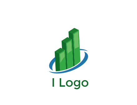 3D bars with swoosh around finance logo