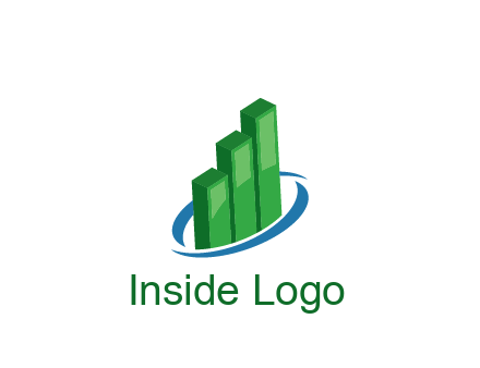 3D bars with swoosh around finance logo