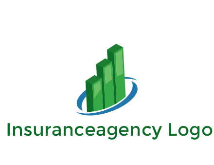 3D bars with swoosh around finance logo