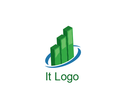 3D bars with swoosh around finance logo