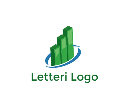 3D bars with swoosh around finance logo