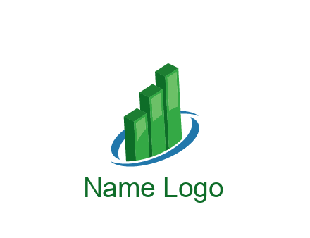 3D bars with swoosh around finance logo