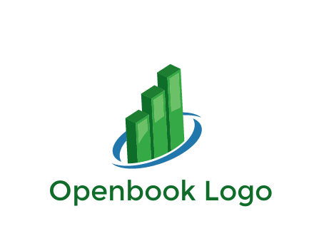 3D bars with swoosh around finance logo