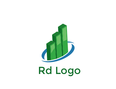 3D bars with swoosh around finance logo