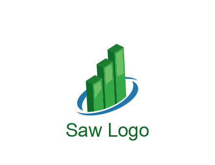 3D bars with swoosh around finance logo