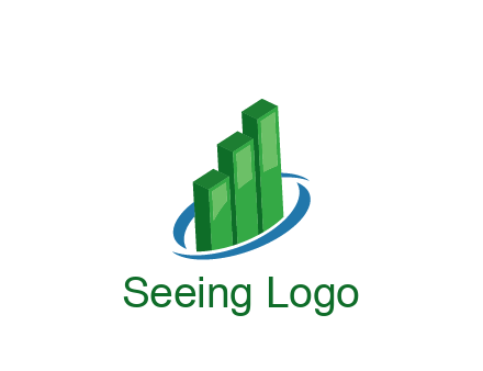 3D bars with swoosh around finance logo