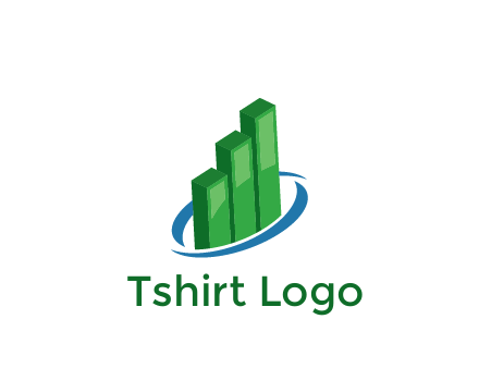 3D bars with swoosh around finance logo