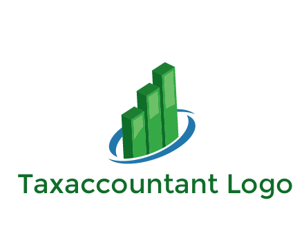 3D bars with swoosh around finance logo
