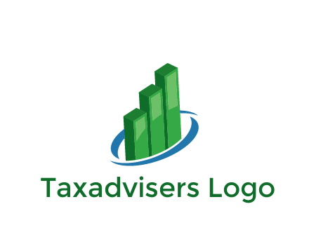 3D bars with swoosh around finance logo