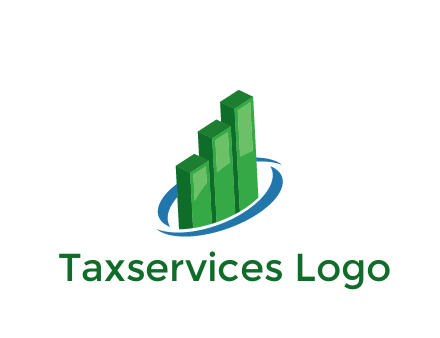 3D bars with swoosh around finance logo