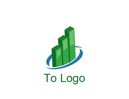 3D bars with swoosh around finance logo