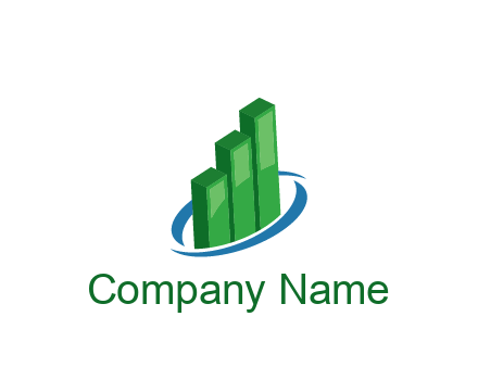 3D bars with swoosh around finance logo