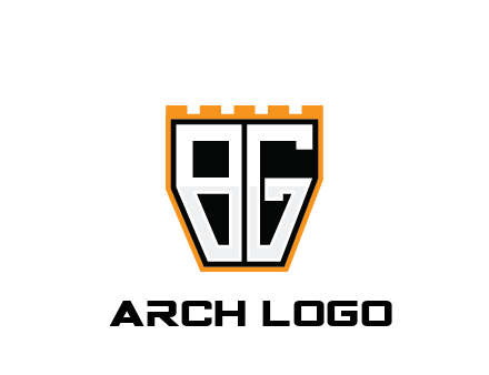 letter B and G in battlement construction logo