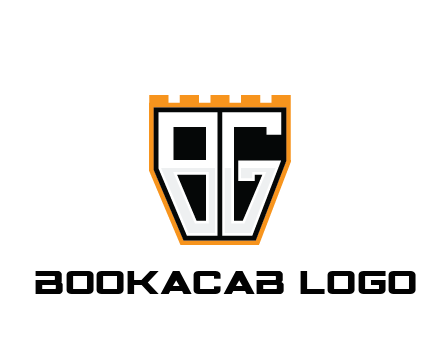 letter B and G in battlement construction logo