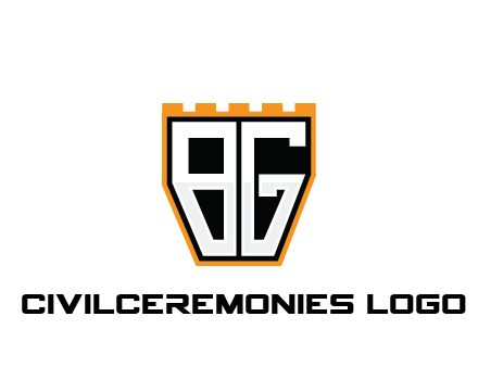 letter B and G in battlement construction logo