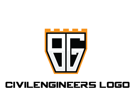 letter B and G in battlement construction logo