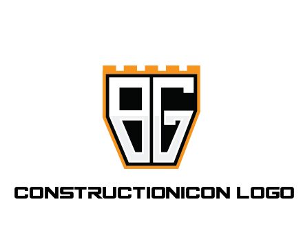 letter B and G in battlement construction logo