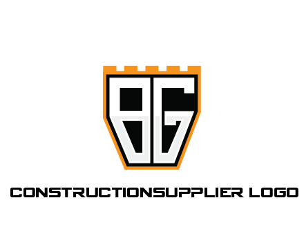 letter B and G in battlement construction logo