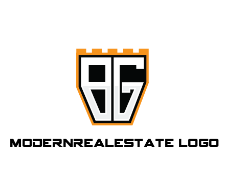 letter B and G in battlement construction logo