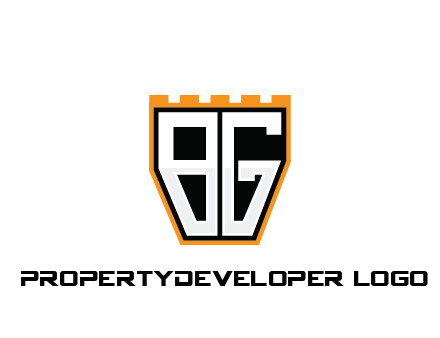 letter B and G in battlement construction logo