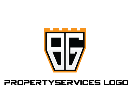 letter B and G in battlement construction logo