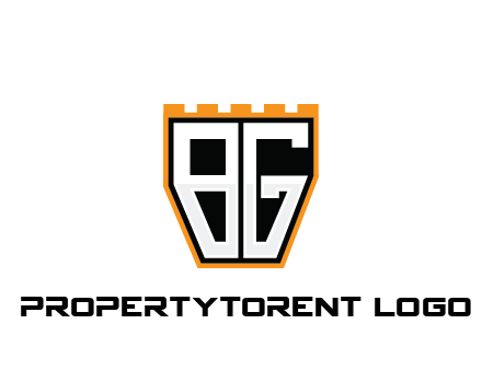 letter B and G in battlement construction logo