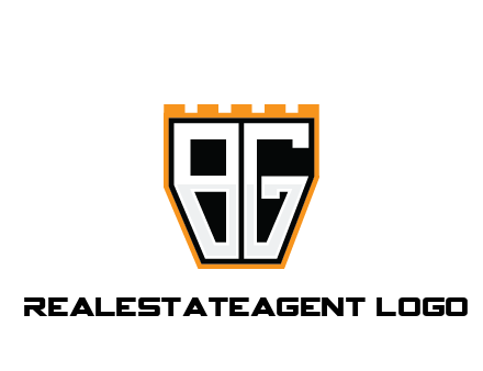 letter B and G in battlement construction logo
