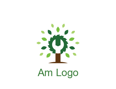 wood cutter with negative spacing of wrench engineering logo