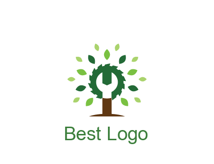 wood cutter with negative spacing of wrench engineering logo